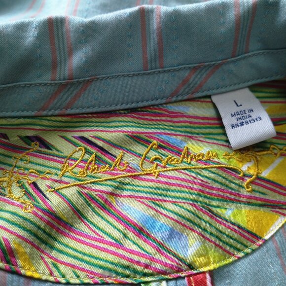 Robert Graham Women's Large Striped 3 Button Closure Top Blouse Short Sleeve - Picture 6 of 8